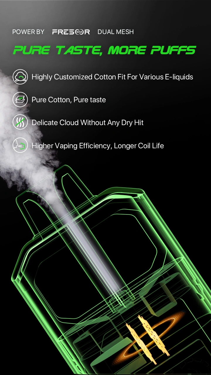 POWER BY FRESOR DUAL MESH PURE TASTE MORE PUFFS Highly Customized Cotton Fit For Various E-liquids Pure Cotton, Pure taste Delicate Cloud Without Any Dry Hit Higher Vaping Efficiency, Longer Coil Life