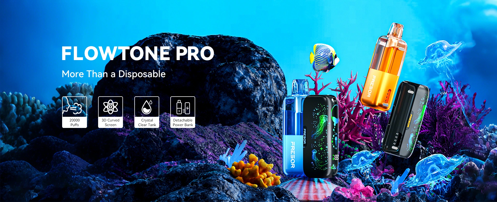 FlowTone Pro: 20,000 Puffs, 3D Curved Screen, Detachable Power Bank